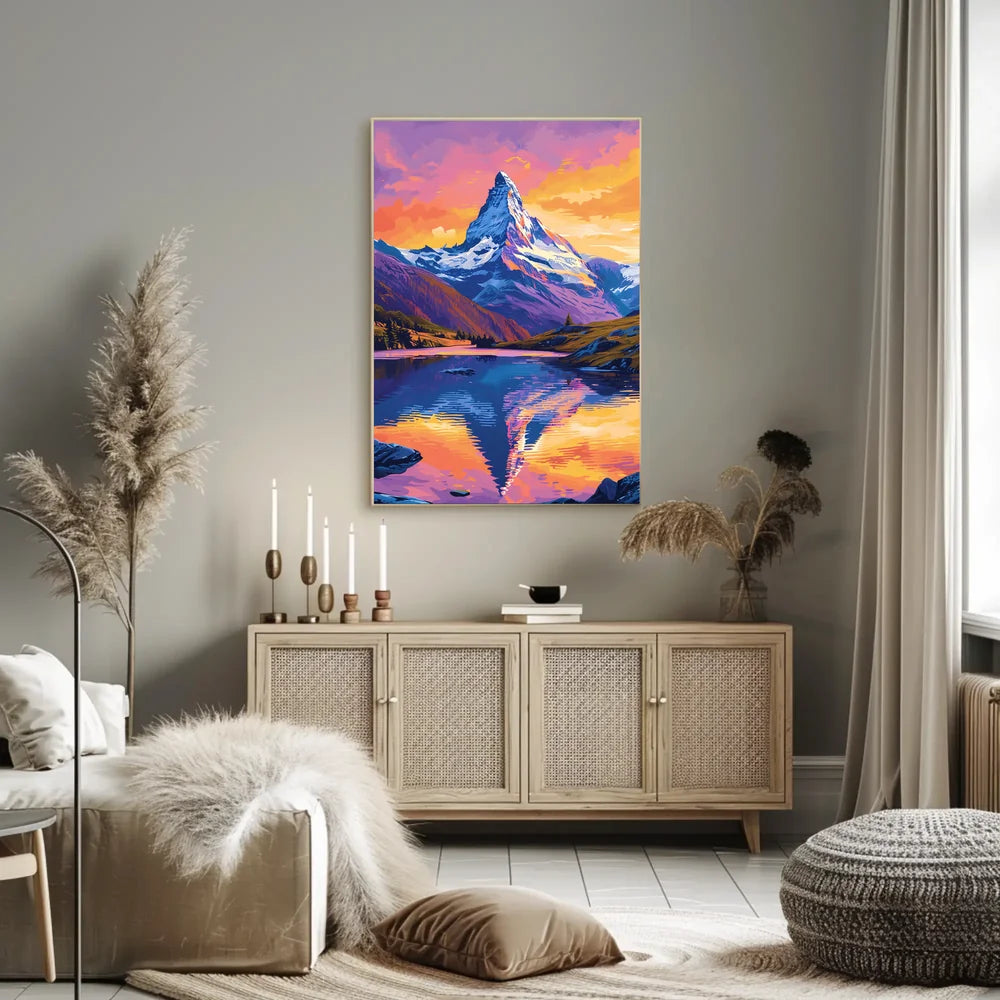 Matterhorn Sunset Reflection Vibrant Art Poster