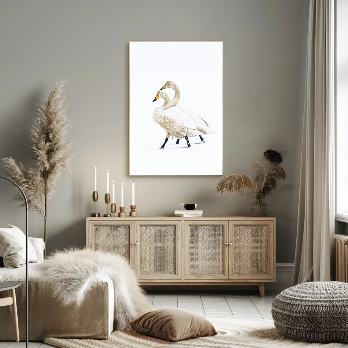 Serene Winter Swans Minimalist Art Poster