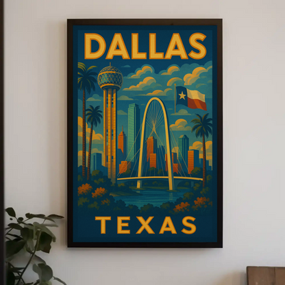 Dallas Texas Skyline Bridge Travel Poster
