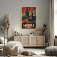 Mobile Alabama Vintage Cityscape Retro Eighties Art Deco Travel Architecture Heritage Inspired Gulf Coast Poster