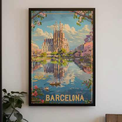 Barcelona Sagrada Familia Reflection Spring Travel Poster