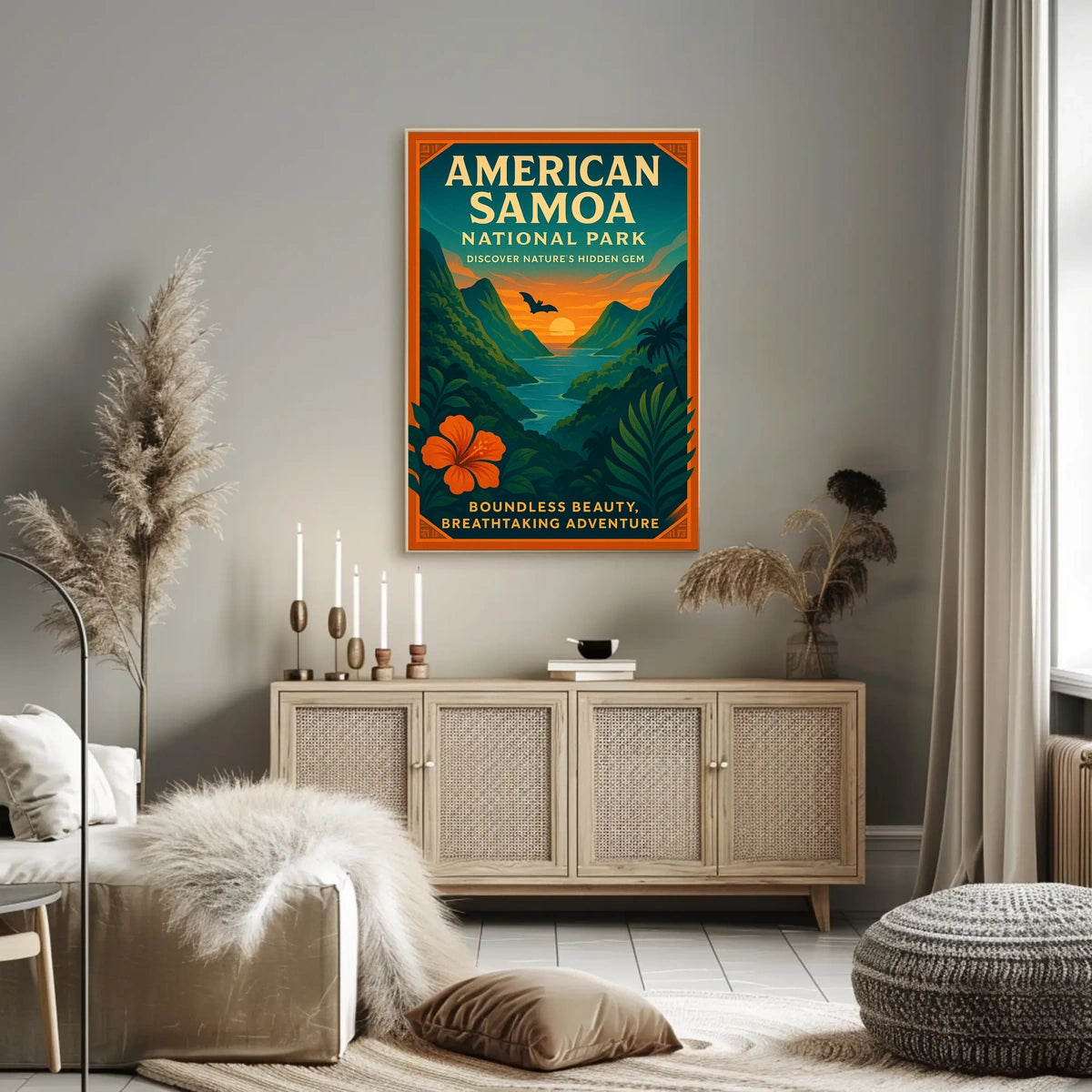 American Samoa Sunset, Lush Landscape National Park Poster