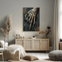 Skeletal Quill Artistic Poster Captures Creativity and Mortality
