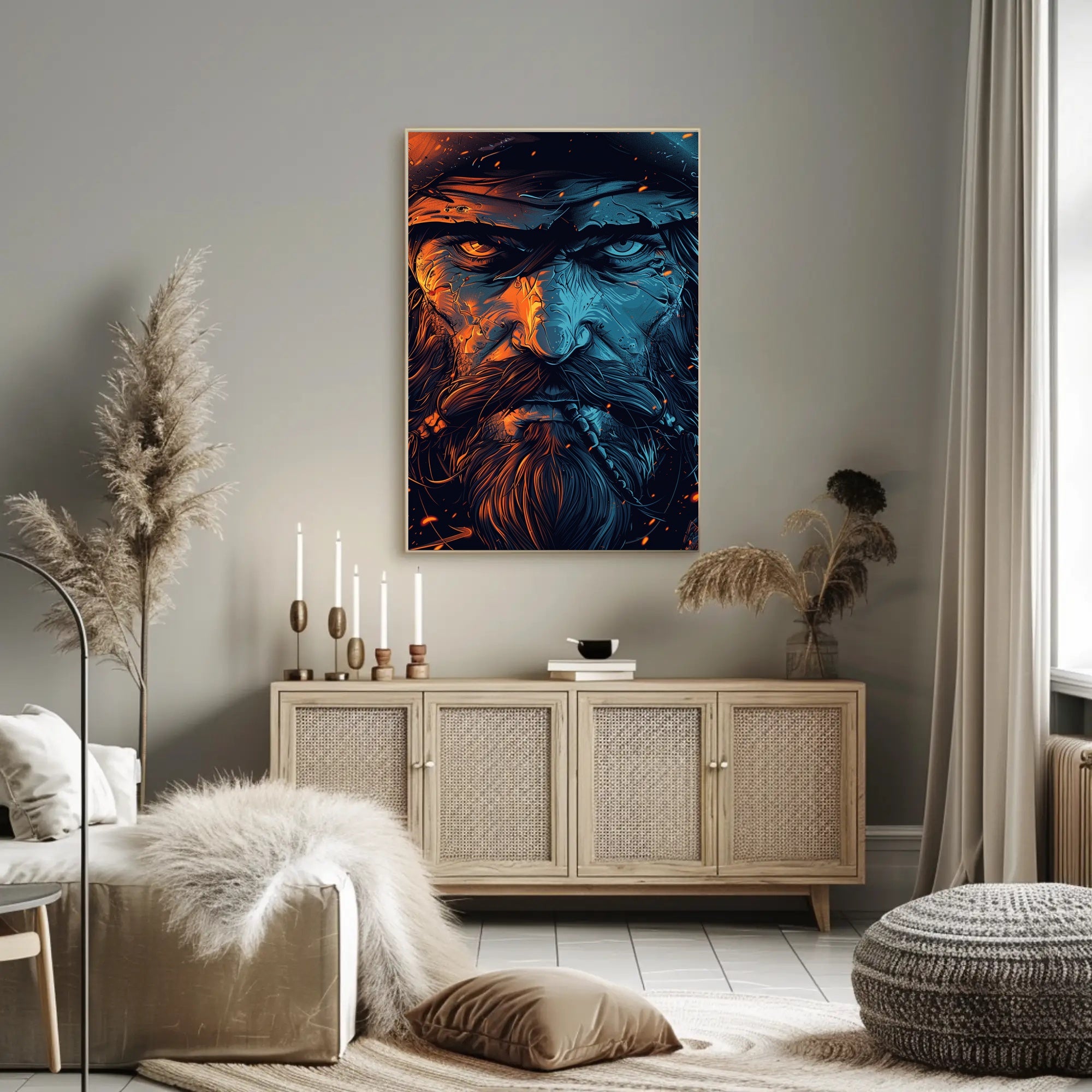 Rugged Duality: Fiery Orange and Cool Blue Poster PosterGoat