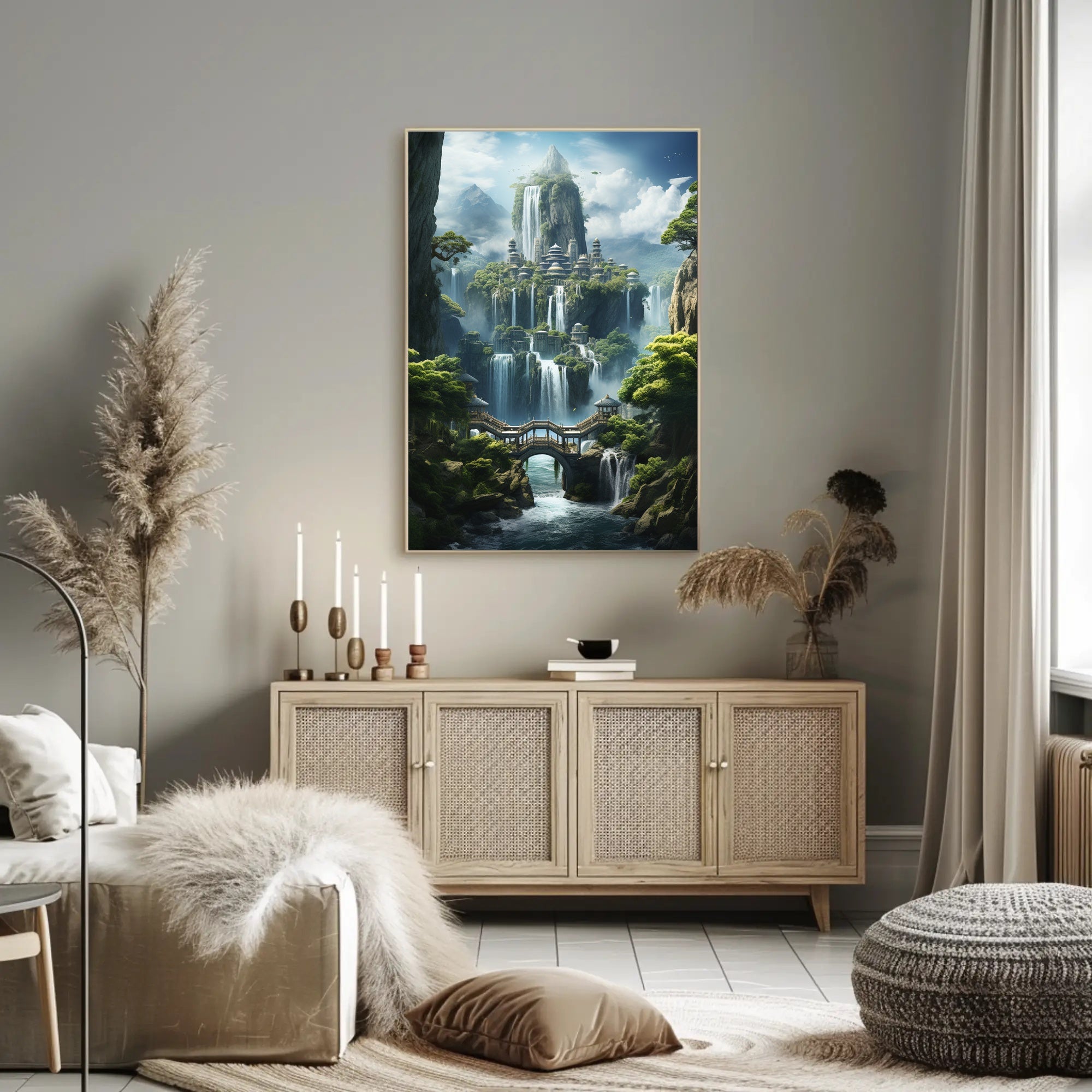 Mythical City in Enchanting Mountains Futuristic Sci-Fi Poster
