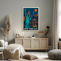 New York City Iconic Landmarks Poster Geometric Wall Art