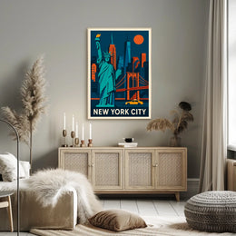 New York City Iconic Landmarks Poster Geometric Wall Art
