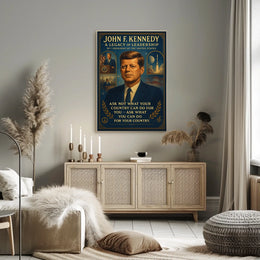 JFK Leadership Legacy Vintage Patriotic Poster Print