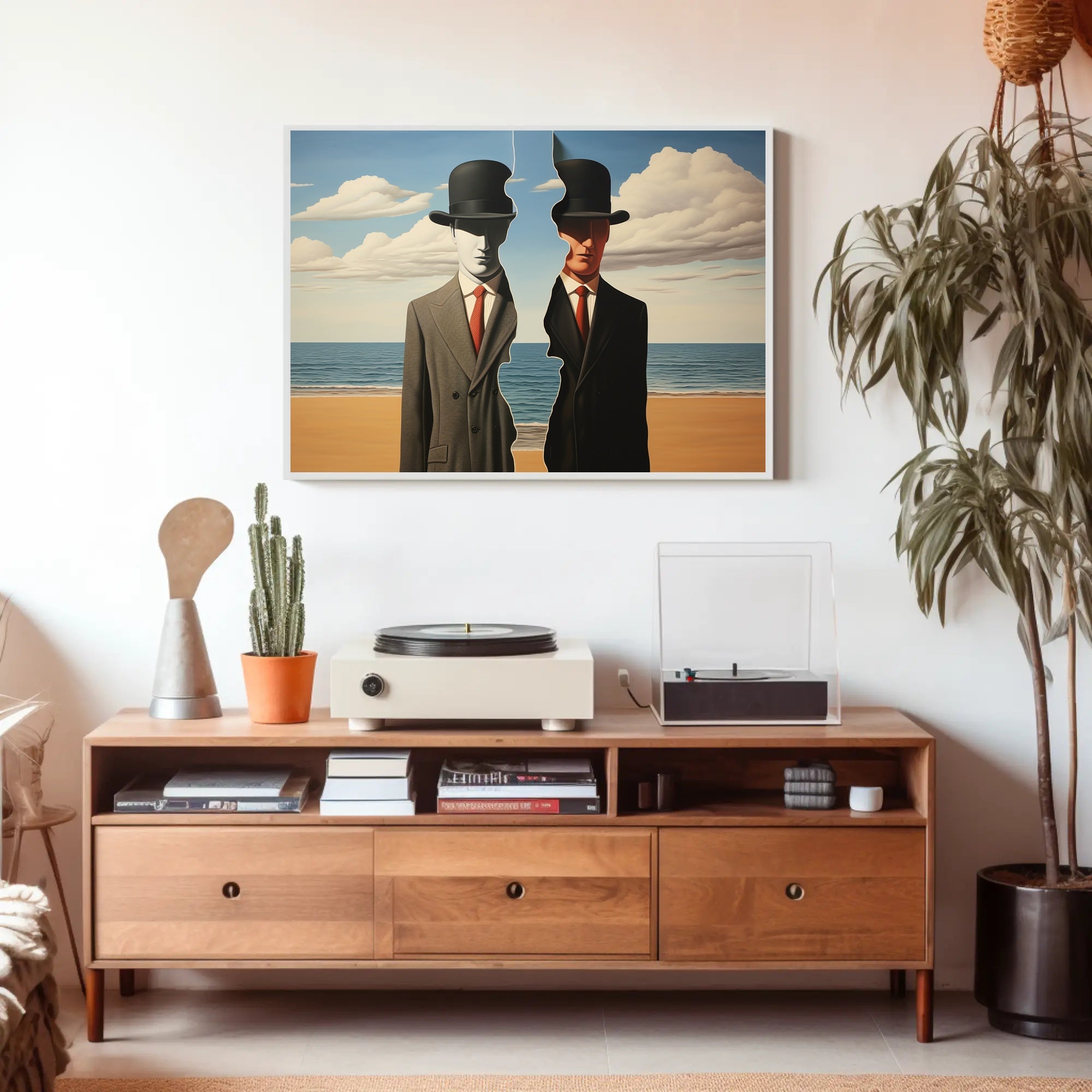 Duality in Suits: Surreal Artistic Poster