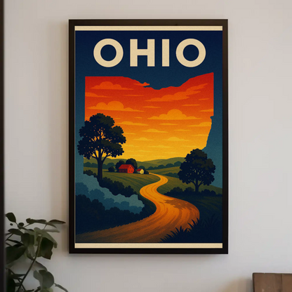 Ohio Country Road Sunset Horizon Travel Poster