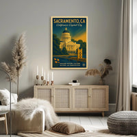 Sacramento Cityscape Vintage Travel Poster