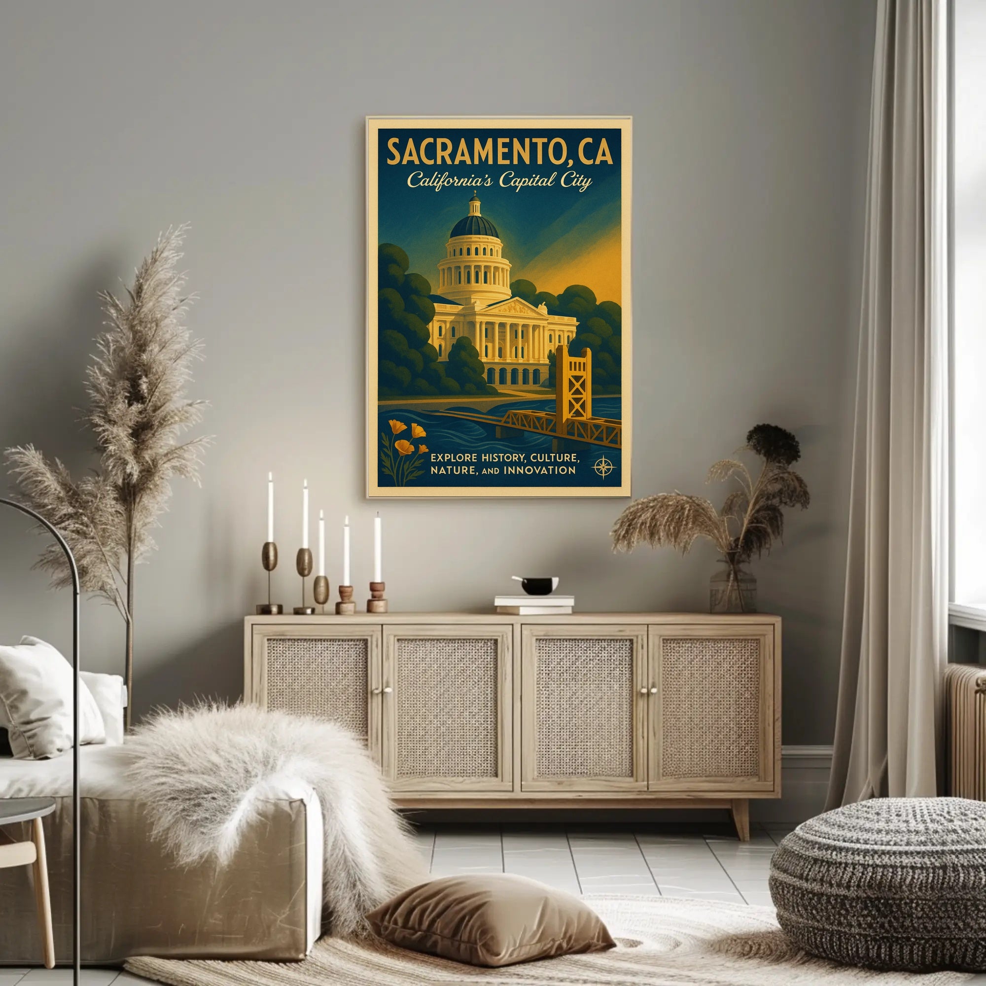 Sacramento Cityscape Vintage Travel Poster