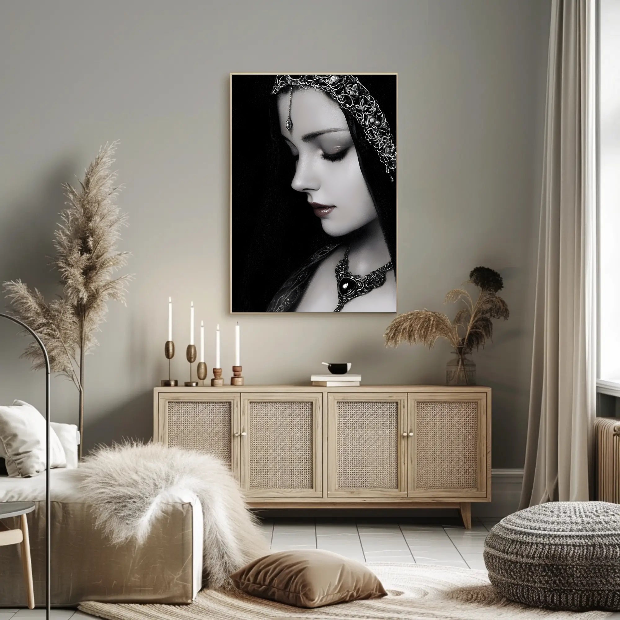 Medieval Elegance: Woman with Silver Jewelry Fantasy Poster PosterGoat