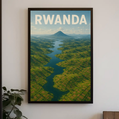 Rwanda Volcano Valley River Aerial Travel Poster