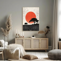 Elephant Sunset Poster Minimalist Safari Wall Art