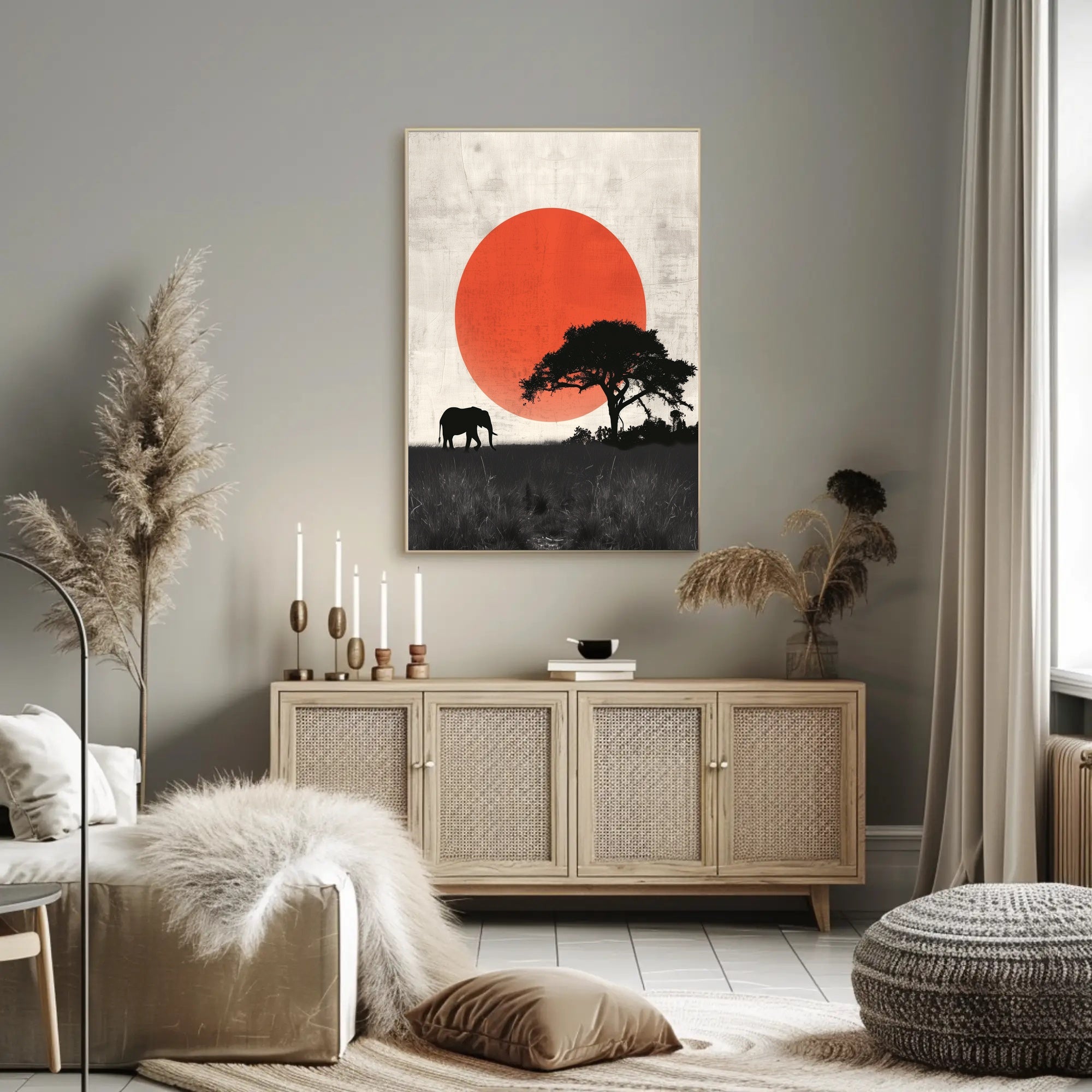 Elephant Sunset Poster Minimalist Safari Wall Art