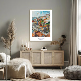 Porto Riverbank Urban Landscape Watercolor Illustration Travel Poster PosterGoat