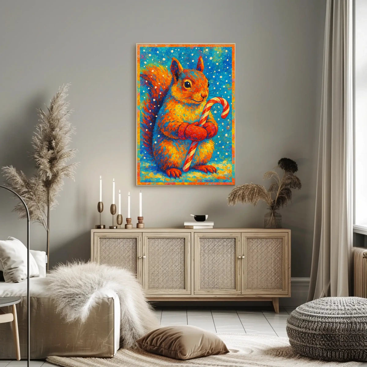 Festive Squirrel With Candy Cane Poster