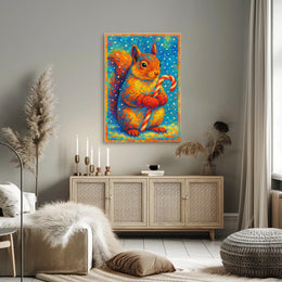 Festive Squirrel With Candy Cane Poster