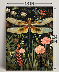 Dragonfly Botanical Art Print - Fantasy or Mythology Poster
