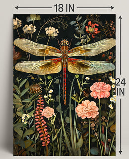 Dragonfly Botanical Art Print - Fantasy or Mythology Poster