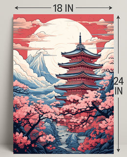 Tranquil Pagoda In Cherry Blossom Poster