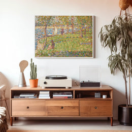 Serene Park Riverscape in Pointillist Style Artistic Poster