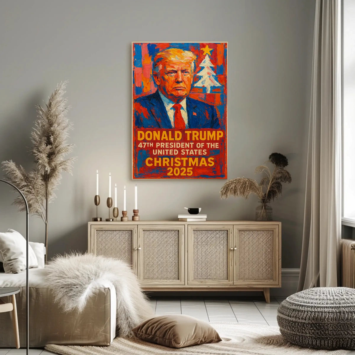 Stylized Presidential Portrait: Christmas 2025 Political Poster