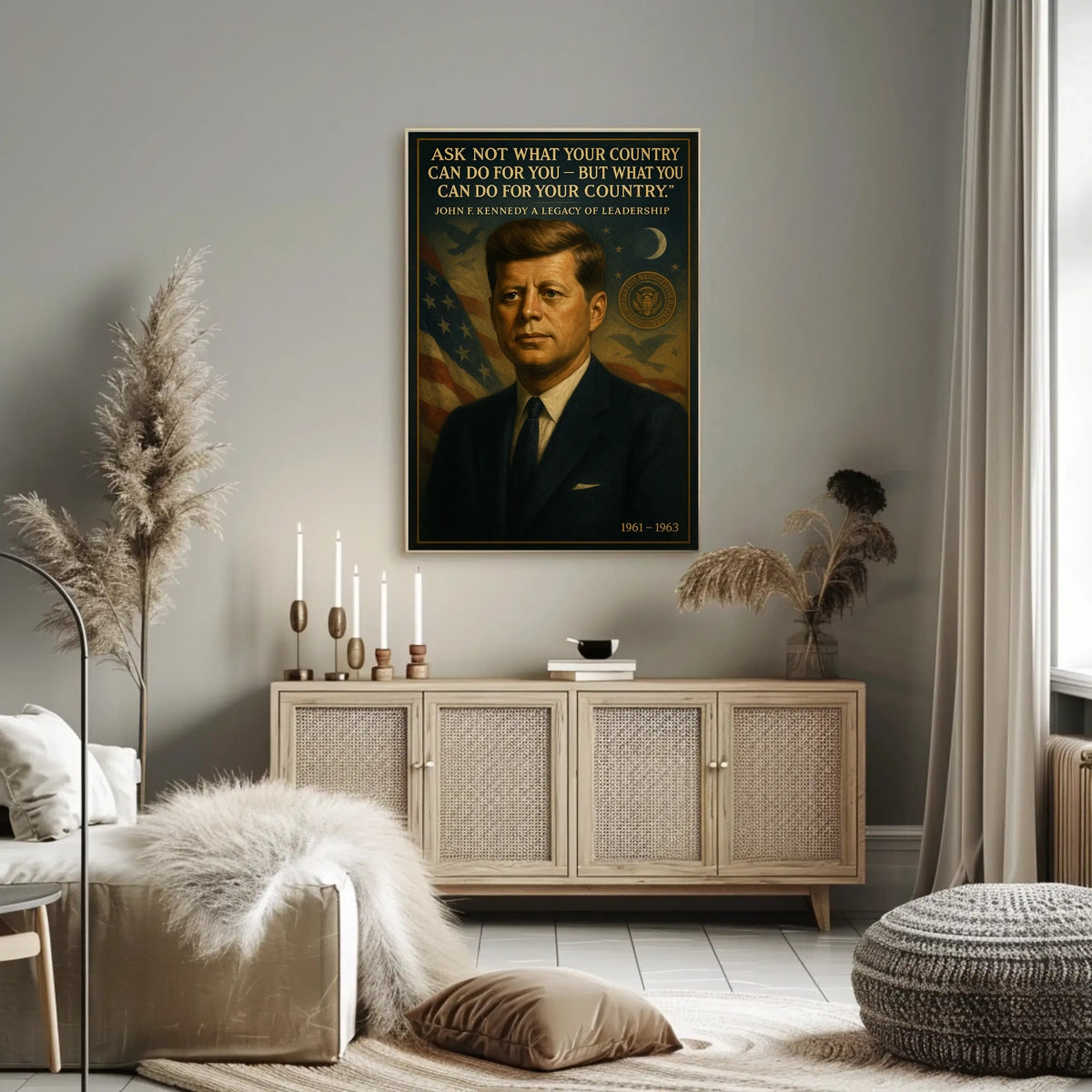JFK Patriotic Leadership Vintage Poster with Quote