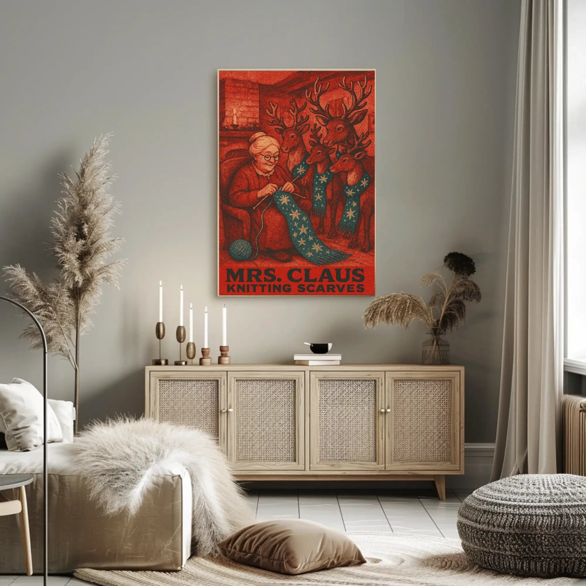Mrs. Claus Knitting Scarves Poster