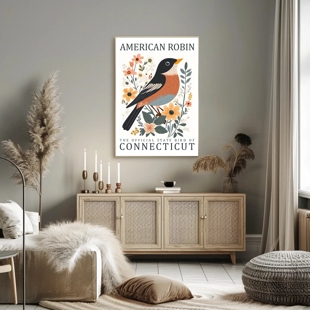 American Robin Connecticut State Bird Poster Art