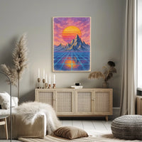 Sunset Dreams: Retro-Futuristic Sci-Fi Landscape Poster