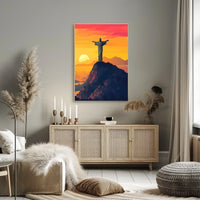 Christ the Redeemer Geometric Sunset Art Poster