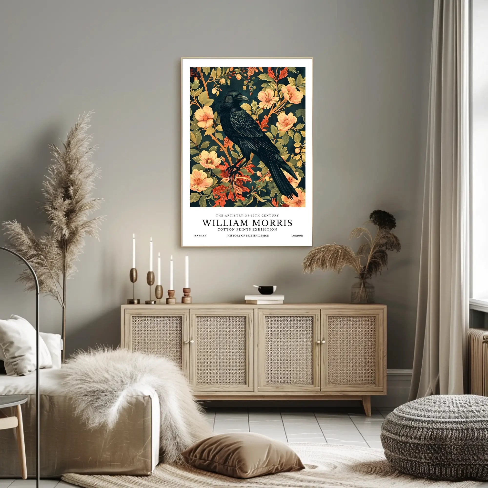 Victorian Blackbird Elegance: Ornate Arts and Crafts Poster