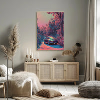 Dreamy Drive Through a Neon Forest Poster Art Print PosterGoat