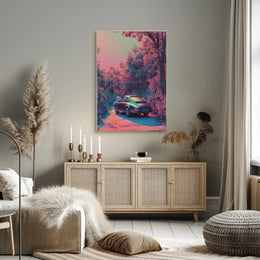 Dreamy Drive Through a Neon Forest Poster Art Print PosterGoat