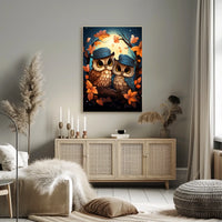 Whimsical Owls Autumn Moonlight Wall Art Poster
