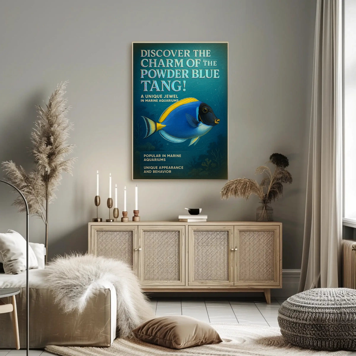 Powder Blue Tang Illustration: Captivating Animal Poster