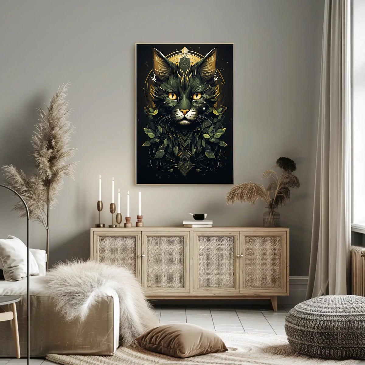 Majestic Cat in Mystical Geometric Nature Poster