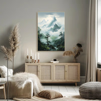 Serene East Asian Mountain Landscape Artwork Poster
