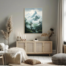 Serene East Asian Mountain Landscape Artwork Poster