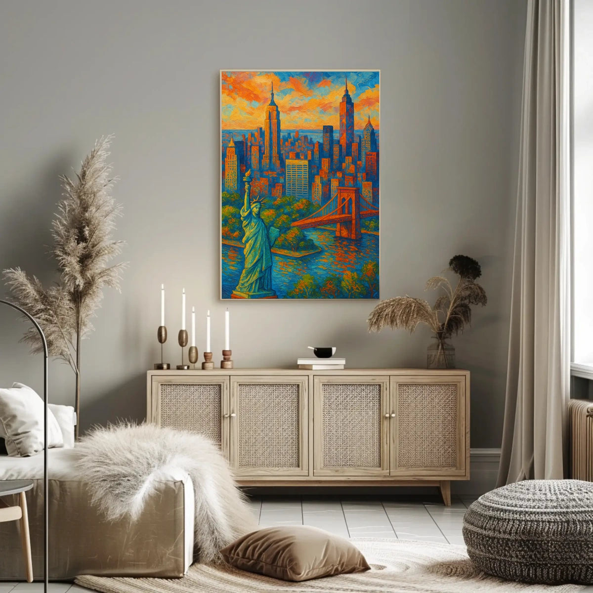 New York City Sunset Poster Modern Cityscape Urban Wall Art