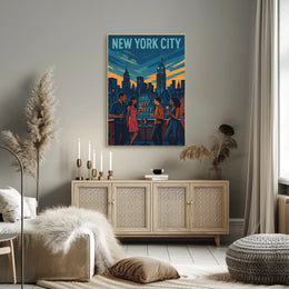 Vibrant Rooftop Cityscape Skyline Poster Modern Wall Art