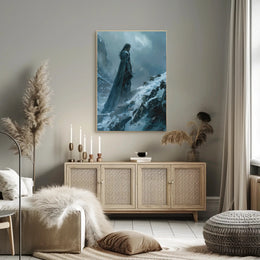 Solitary Warrior in Snow: Epic Fantasy or Mythology Poster PosterGoat