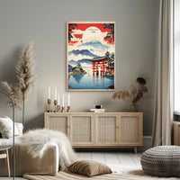 Serene Japanese Landscape with Iconic Torii Gate Poster