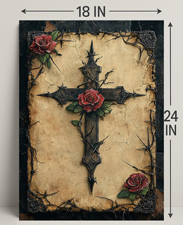Thorned Cross And Roses Poster