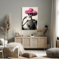 Skeleton in Pink Hat Macabre Whimsical Painterly Poster