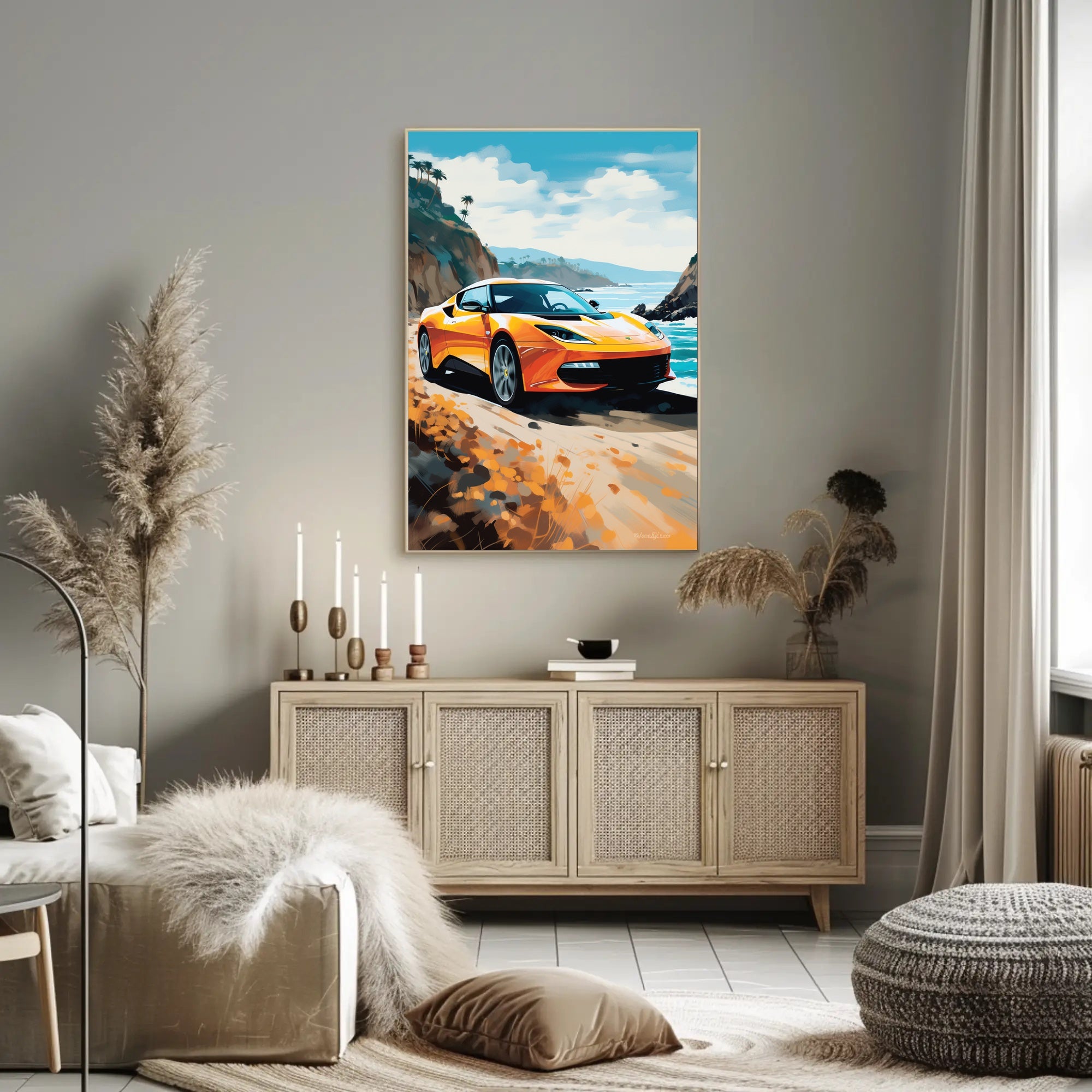 Modern Sports Car Adventure Coastal Road Travel Poster