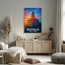 Buffalo Skyline Vibrant Digital Painting Souvenir Poster