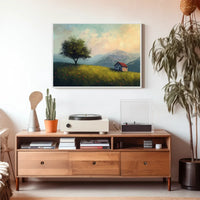 Serene Countryside Landscape with Cottage and Tree
